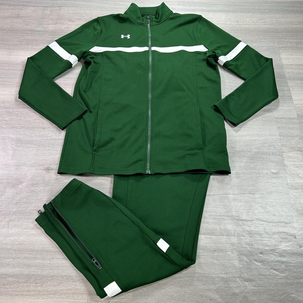 Under Armour Track Jacket Pants Set‎ Womens XS Green White Athletic Warm Up Suit